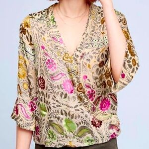 Anthropologie Floreat Japonica Kimono Style Wrap Blouse - XS